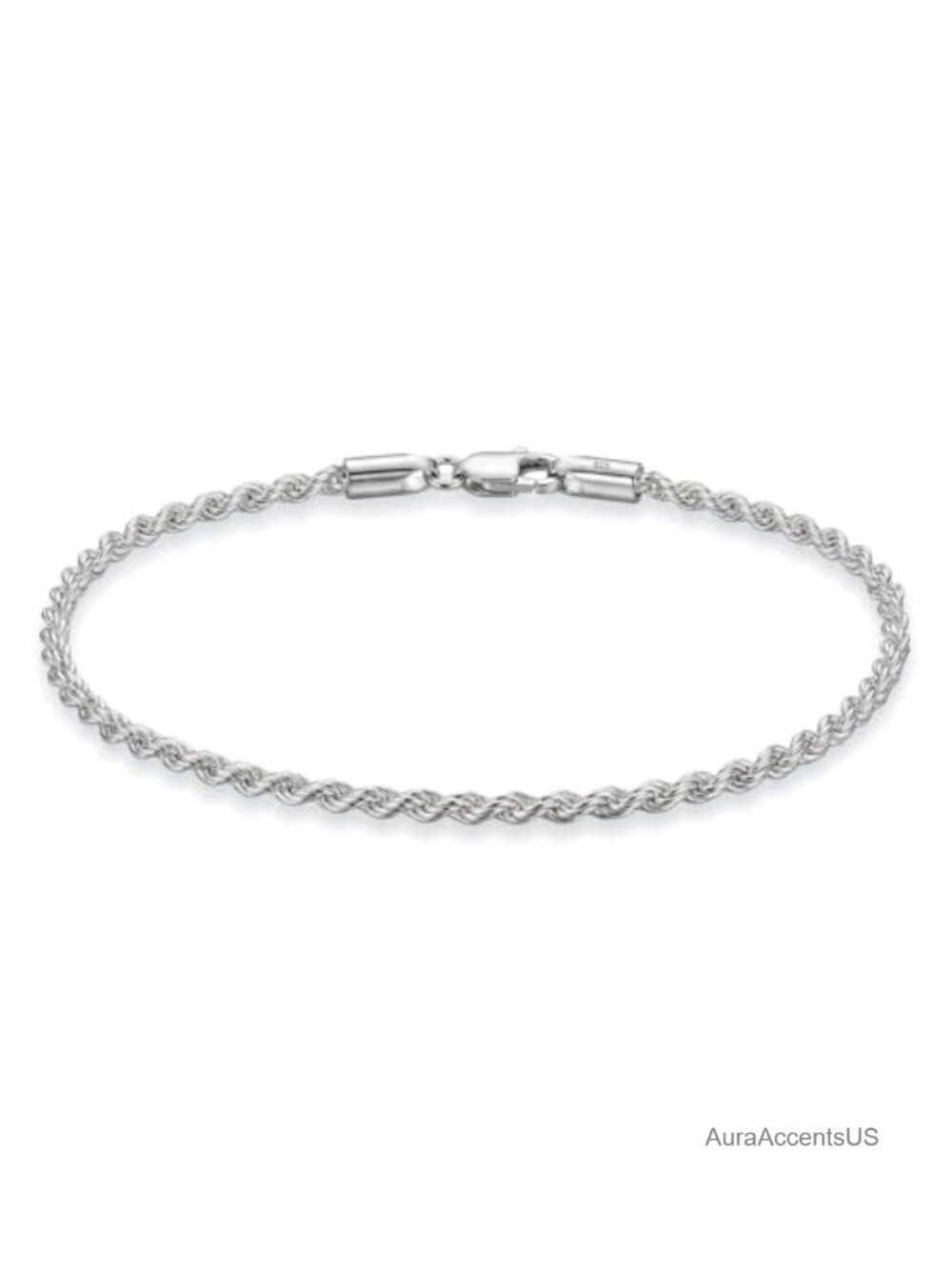 925 Sterling Silver Diamond-Cut Rope Chain Bracelet, Lobster Clasp